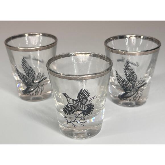 VINTAGE LOT Mid-Century 1950s Platinum Rimmed Federal Shot Glasses Wild Game - Picture 1 of 6